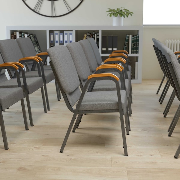 Flash Furniture Gray Fabric Stackable Church Chair with Arms XU-DG-60156-GY-GG - main